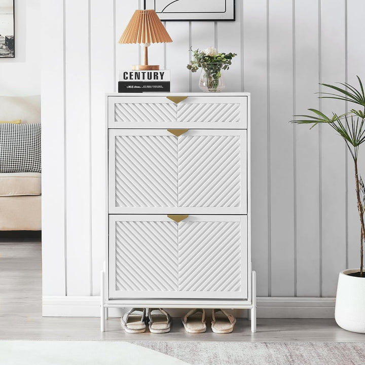 Schmal Schuhschrank mit 2 Klappen platzsparender, Schmaler Geschlossen Schuhregal Schuh Schrank Schu