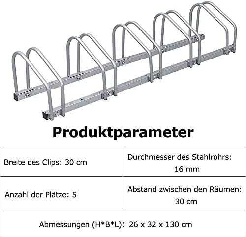 Randaco Fahrradständer für 5 Fahrräder, 35-55mm Reifenbreite, Mehrfachständer Aufstellständer Bodenp