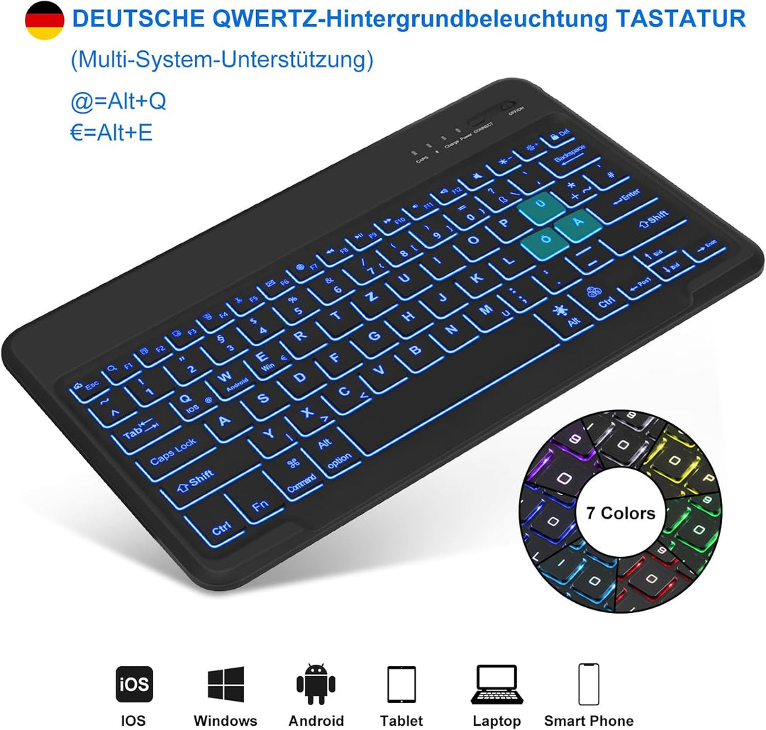 FOGARI Tastatur Hülle für iPad Pro 12.9 1./2. Generation, für iPad Pro 12.9 2017/2015, 7-farbige Hin