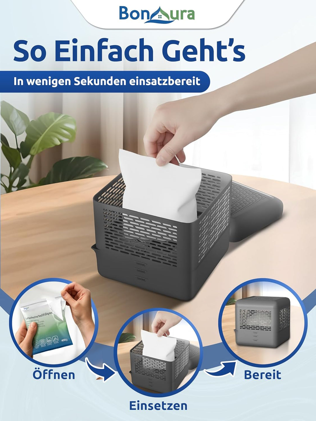 BonAura® Luftentfeuchter Nachfüllpack 12 x 400g - Mittleres Sparset Luftentfeuchter Granulat - 12er