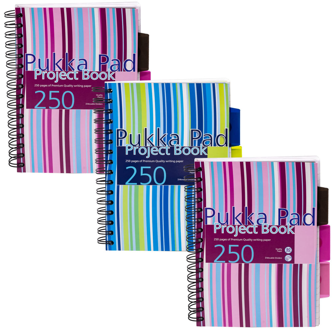 Pukka Pad Projektbuch Spiralbindung Kunststoff liniert 3 Trennblätter 250 Seiten 80 g/m² A5 3 Stück