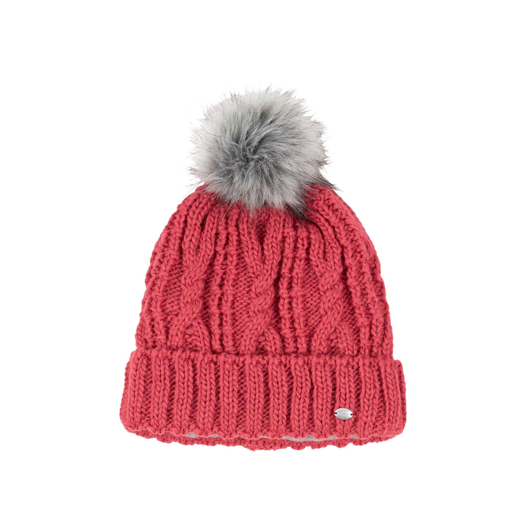 PIKEUR Damen Mütze mit Fell-Imitat-Bommel Herbst/Winter 2021 53-55 scarlet red, 53-55 scarlet red