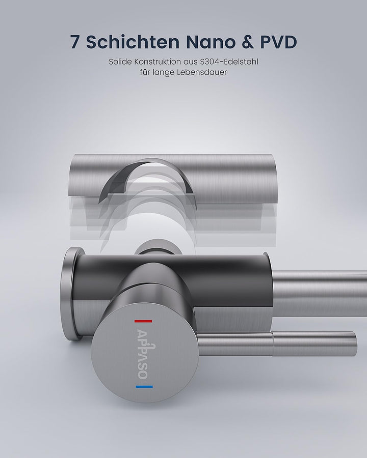 APPASO 3 Wege Wasserhahn Küche, 3 in 1 Mischbatterie Küche für Wasserfilter, 360° Drehbar Armatur Kü