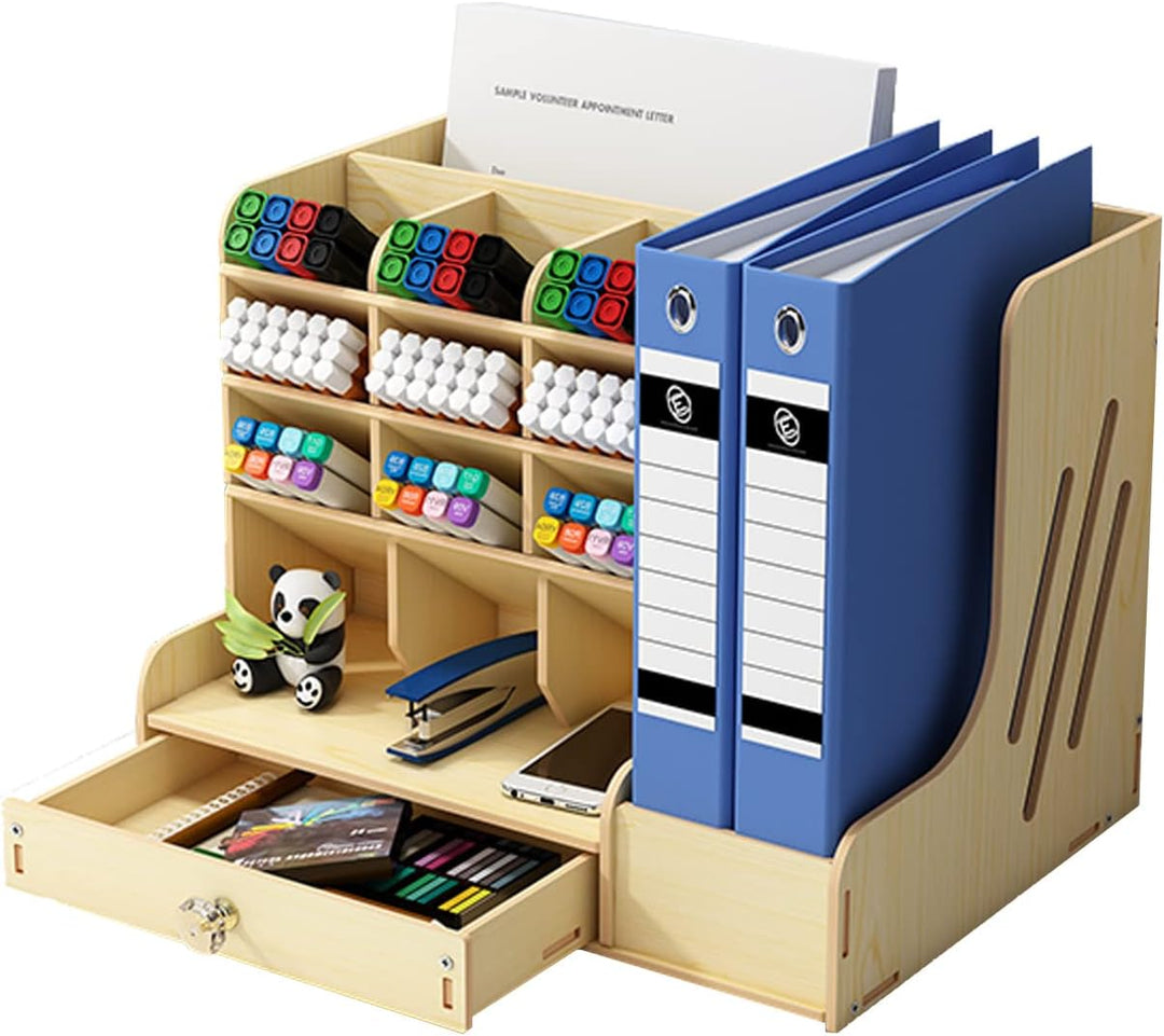 Schreibtisch Organizer aus Holz mit Schublade, Grosses Fassungsvermögen, A4 Papier Dokumentensortier
