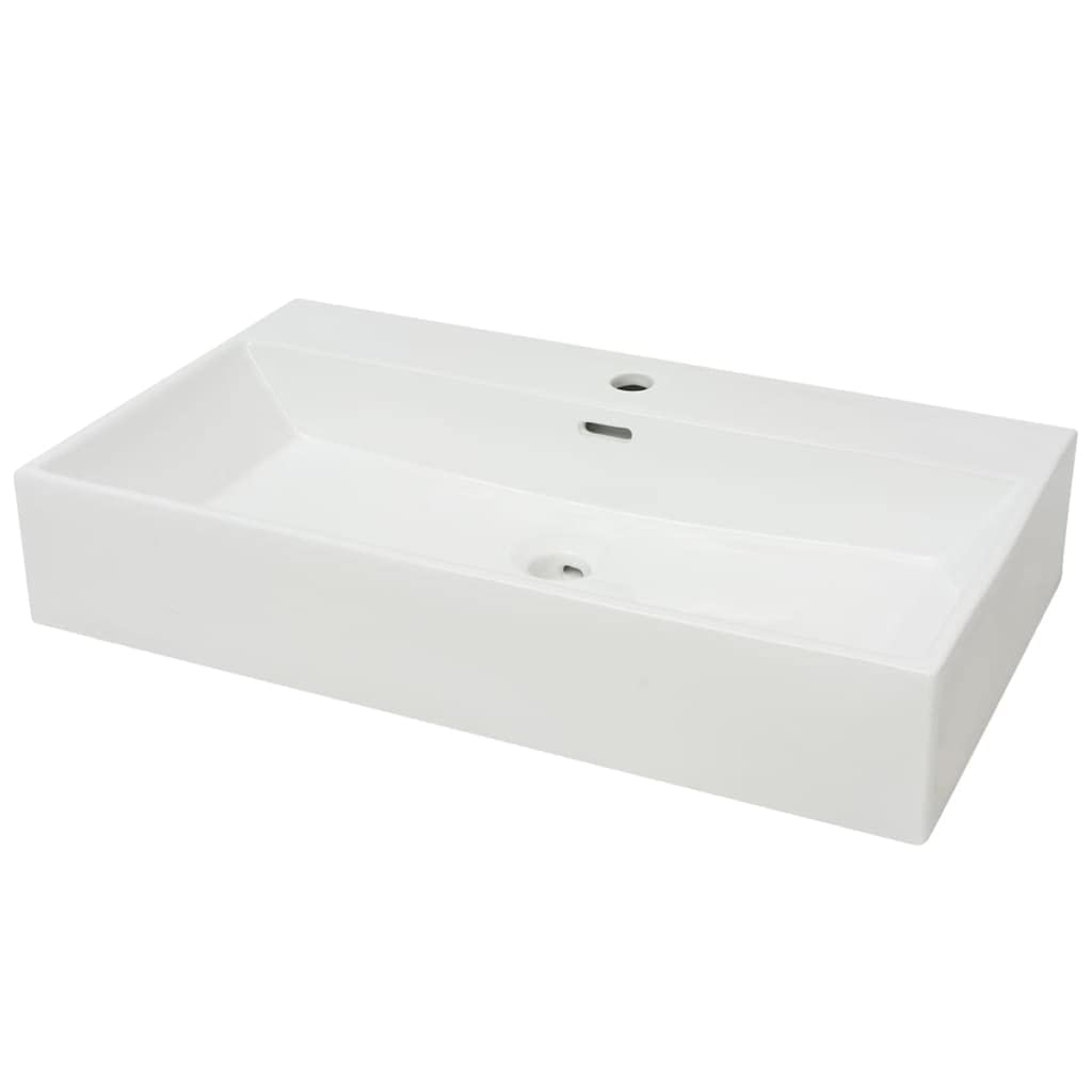 vidaXL Waschbecken mit Hahnloch Keramik Weiss Aufsatzwaschbecken Waschplatz 76 x 42.5 x 14.5 cm Weis
