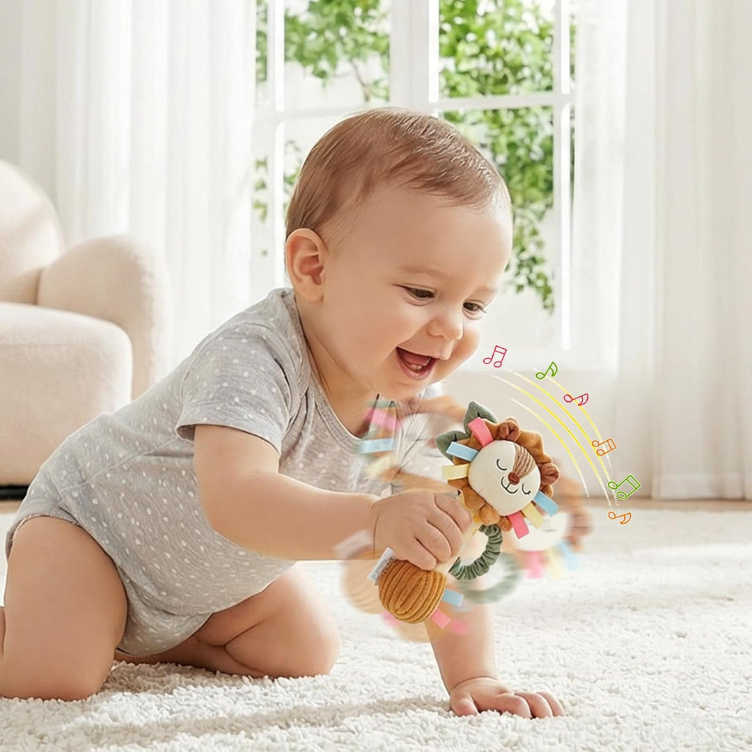 TYRY.HU Baby Rassel Spielzeug,Plüsch Löwe Rassel Greifling,Knisterblatt & Quietsche,Sensory Spielzeu