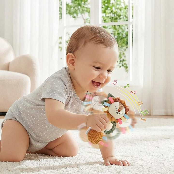 TYRY.HU Baby Rassel Spielzeug,Plüsch Löwe Rassel Greifling,Knisterblatt & Quietsche,Sensory Spielzeu