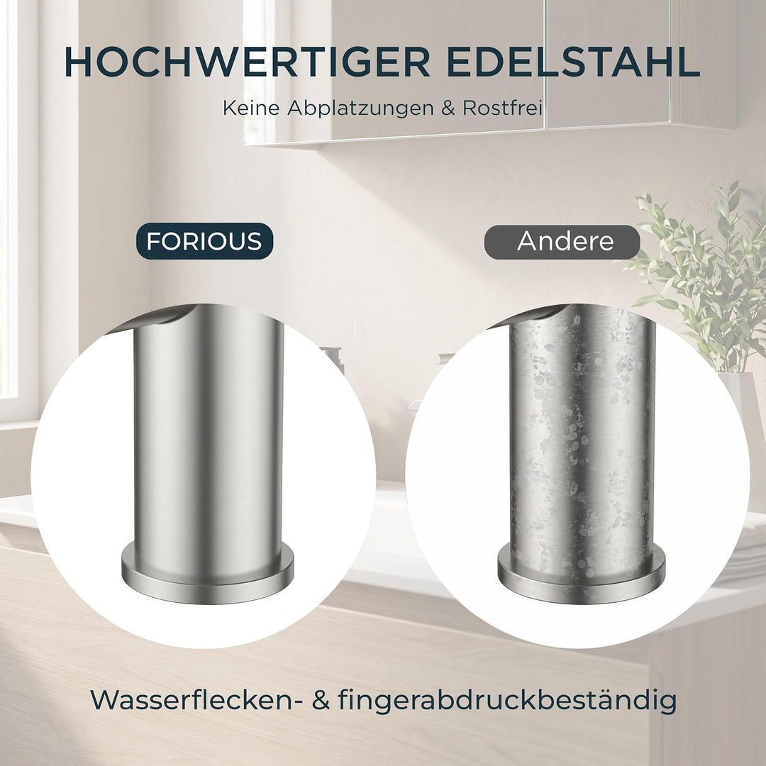 FORIOUS® Wasserhahn Bad, Edelstahl Waschbeckenarmatur mit Auslaufhöhe 85MM, Einhebel-Mischbatterie f