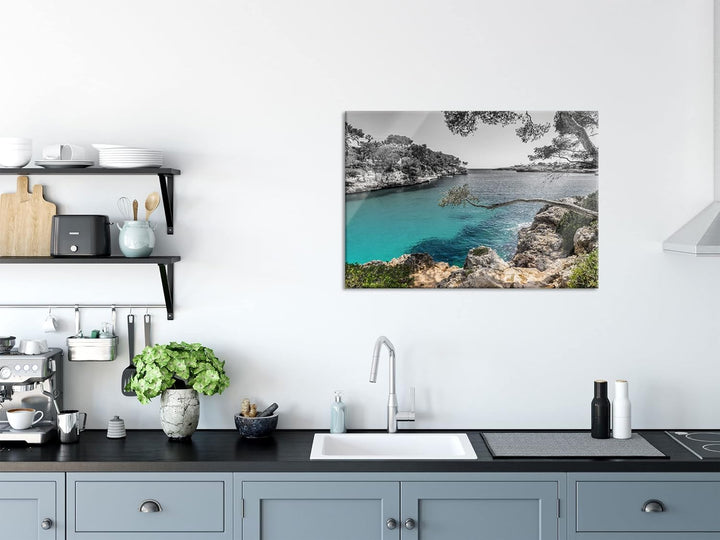 Pixxprint Glasbild | Wandbild aus Echtglas | Mallorca Bay Cove | 60x40 cm | inkl. Aufhängung und Abs