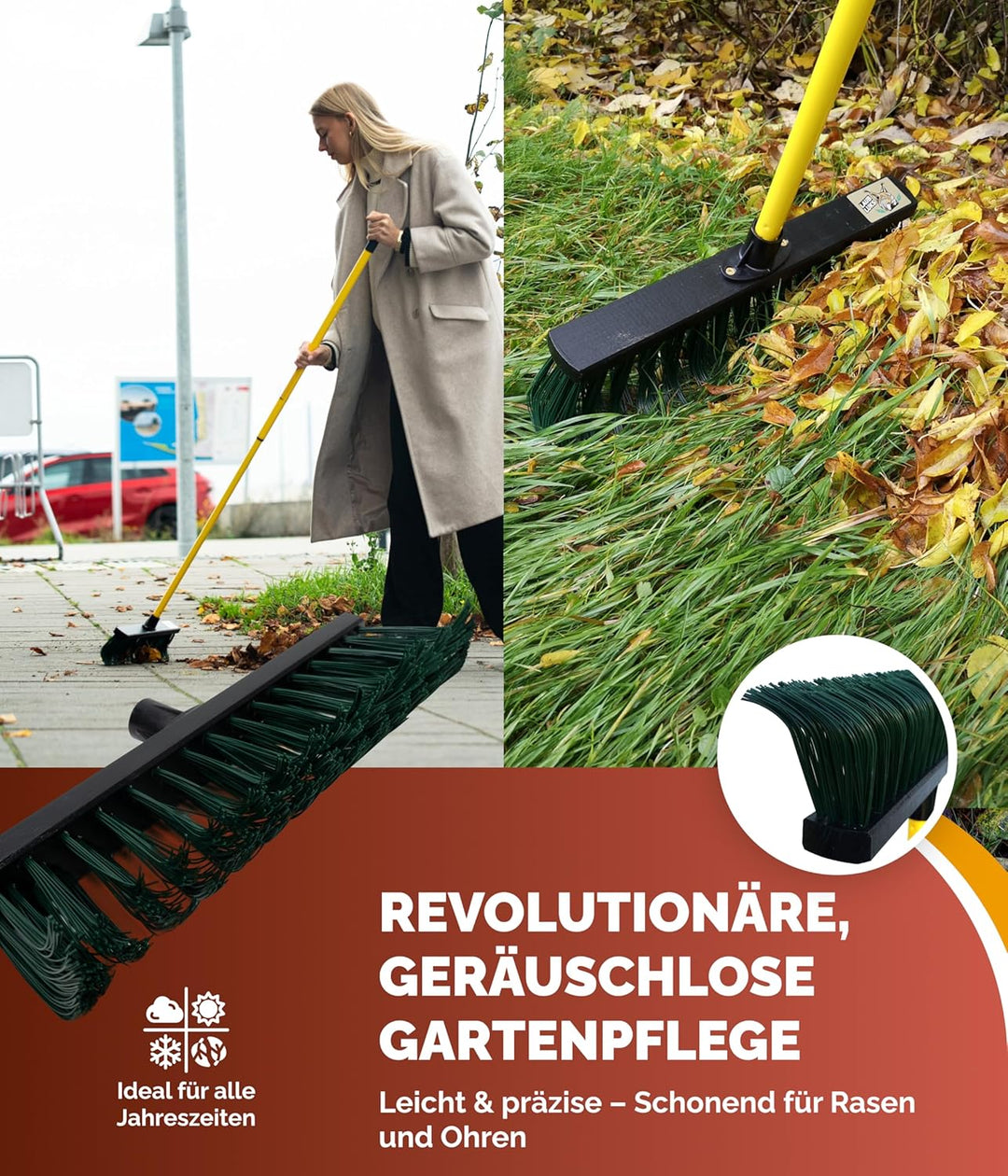 Laubrechen – Innovativer Rechen für Wiesen, Rasen & Gras. Superleicht, Top-Handling und leise! Kein