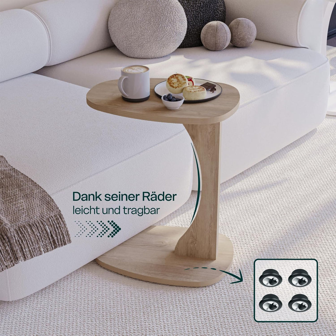 sugodesign Beistelltisch Couch mit Rollen, Kleiner Beistelltisch C-Form, Sofatisch in stylischer Smo