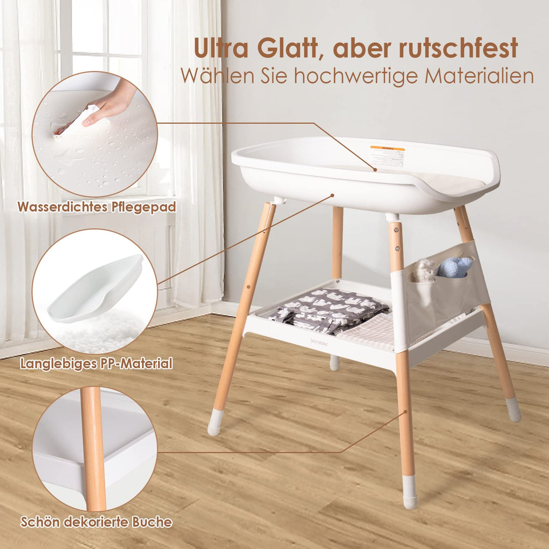 Beberoad Wickeltisch für Babys, Wickeltisch mit grossen Aufbewahrungsfläche und Wasserdichte Hängeta