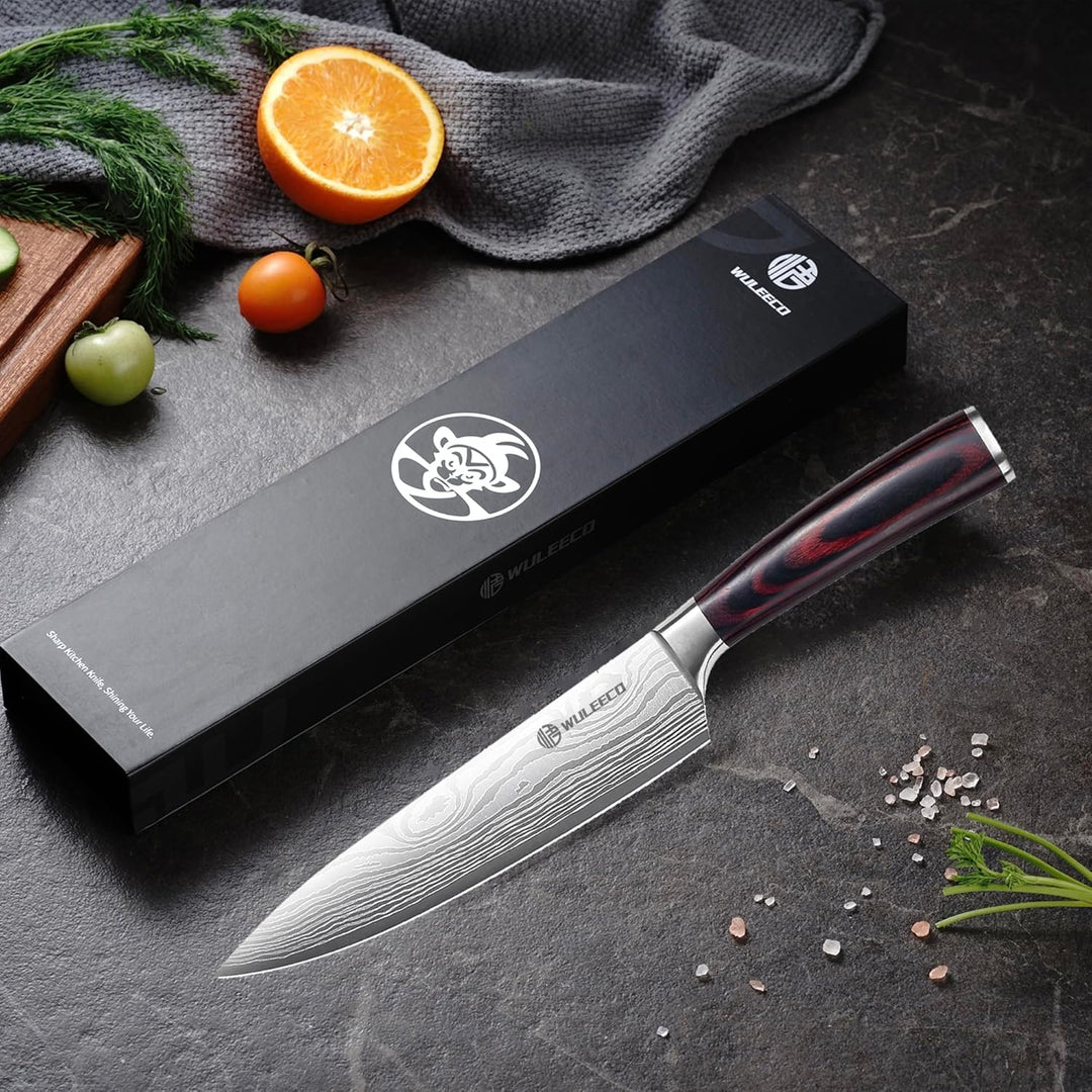 WULECCO Kochmesser 20cm, Proffi Küchen Chefmesser aus Hochkohlenstoffstahl, Ultrascharfe 15° Doppel-