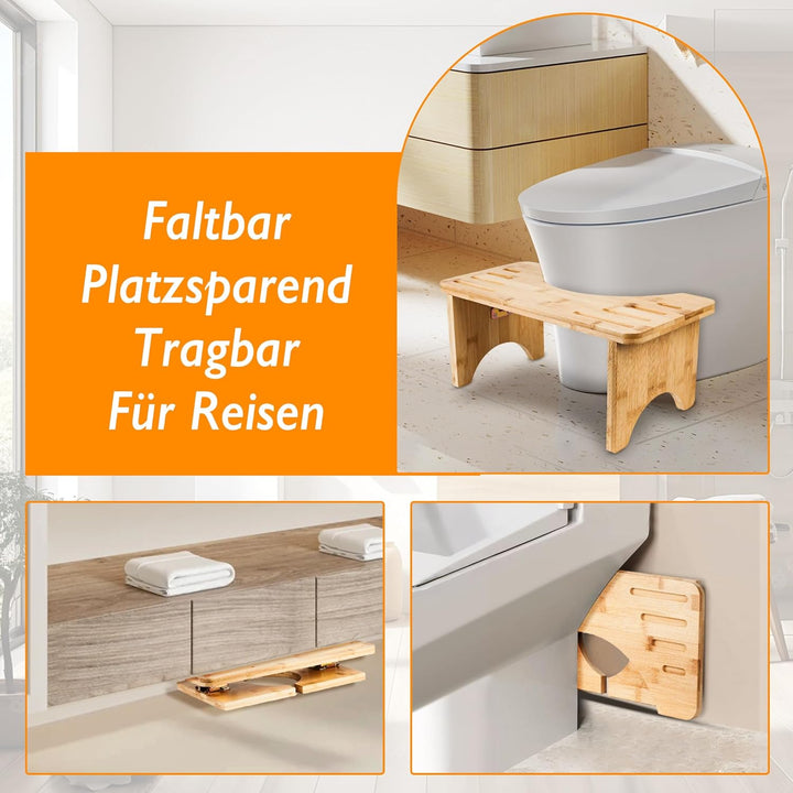 Bambus Toilettenhocker HXREDXD Holz Mobil Toilettenhocker, Klappbar Squatting Toilettenhocker Natürl
