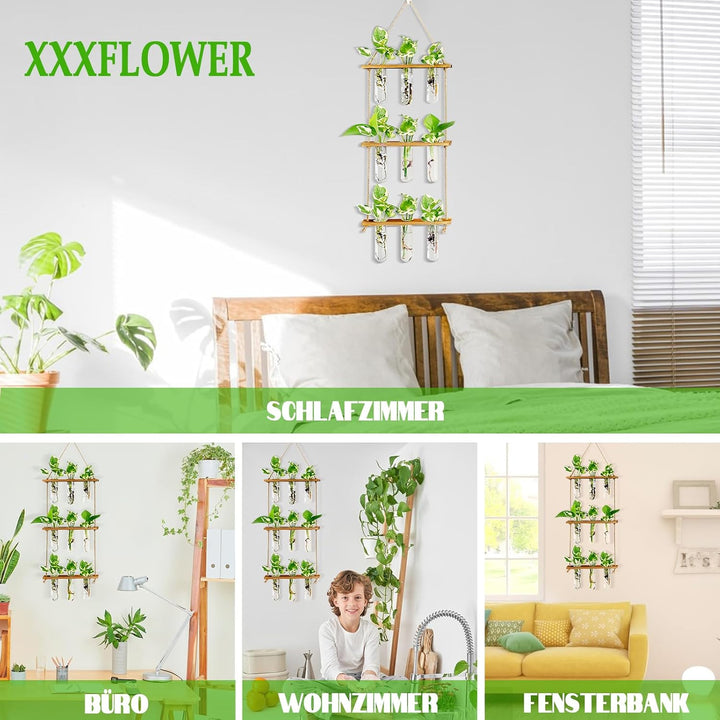 XXXFLOWER Reagenzgläser für Blumen,Kleine Vasen Set mit Ständer für Pflanzen,3X3 Propagation Station
