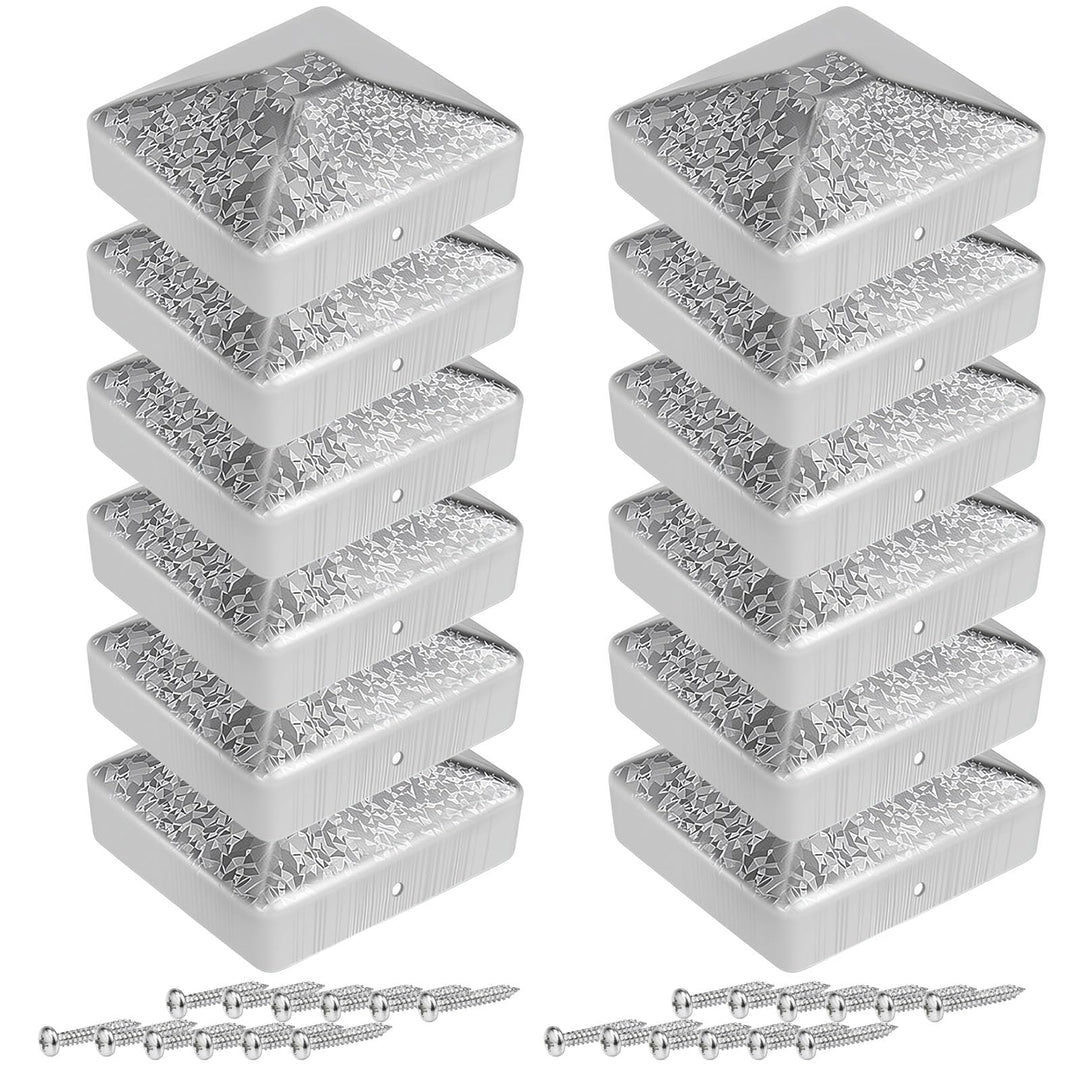 10x10cm Pfostenkappen 12Stück – Glanzverzinkte Stahl-Pfostenkappe mit Zinkblume, Pyramidenform abgef