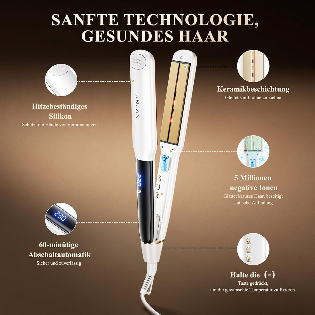 ANLAN Glätteisen und Lockenstab 2 in 1, 36mm extrabreite Platte, 100-230°C präzise Temperatureinstel
