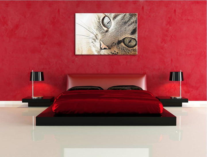 schöne Katzenaugen Format: 120x80 auf Leinwand, XXL riesige Bilder fertig gerahmt mit Keilrahmen, Ku