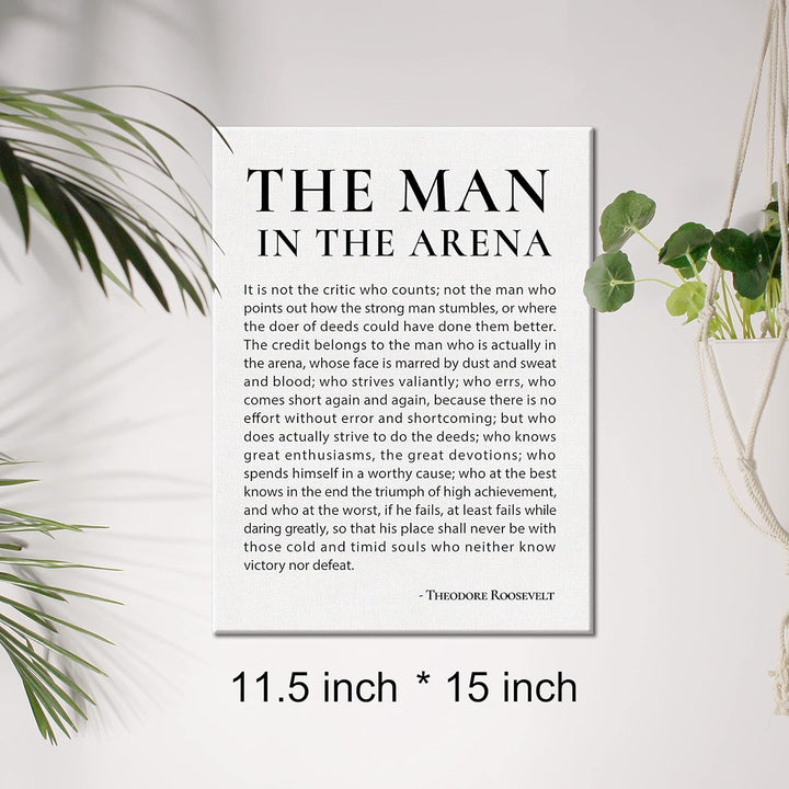 Inspirierender Leinwanddruck mit Zitat "Der Mann in der Arena" und "Positive Theodore Roosevelt"-Spr