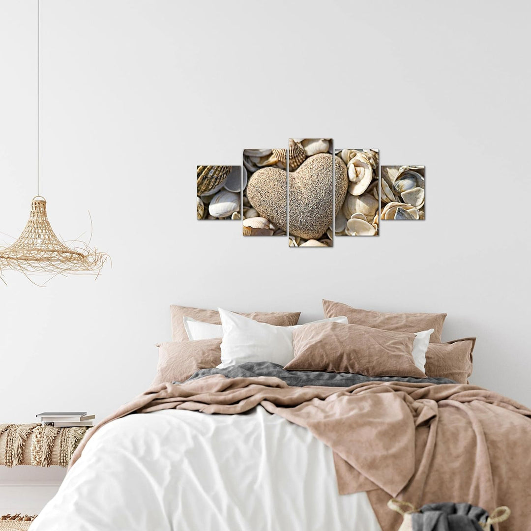 Runa Art Wandbilder Herz Strand 5 Teilig Bild auf Vlies Leinwand Deko Schlafzimmer Wohnzimmer Medita