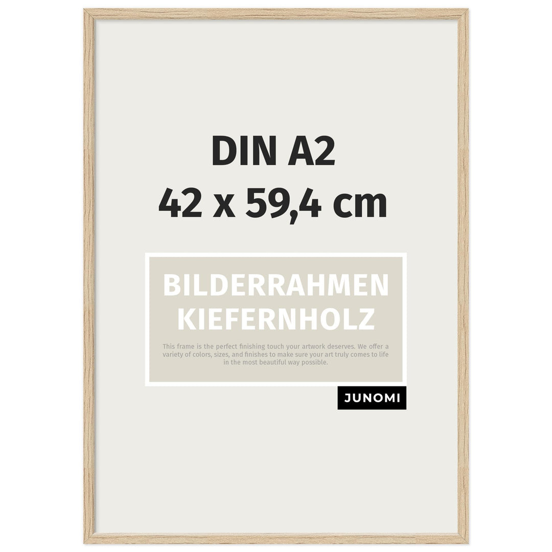 JUNOMI® Bilderrahmen DIN A2 Holz | Farbe Eiche | Bilderrahmen 42 x 59,4 cm Eiche mit bruchsicherem A