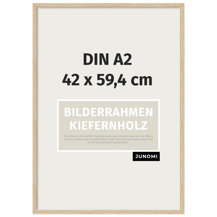 JUNOMI® Bilderrahmen DIN A2 Holz | Farbe Eiche | Bilderrahmen 42 x 59,4 cm Eiche mit bruchsicherem A