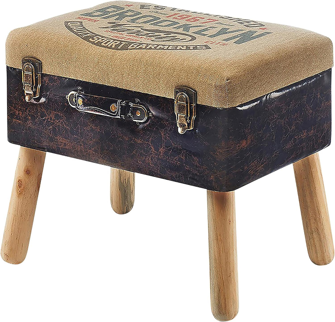 Kobolo Kofferhocker Hocker Polsterhocker - Leinen und Kunstleder - Braun - 50x36x45