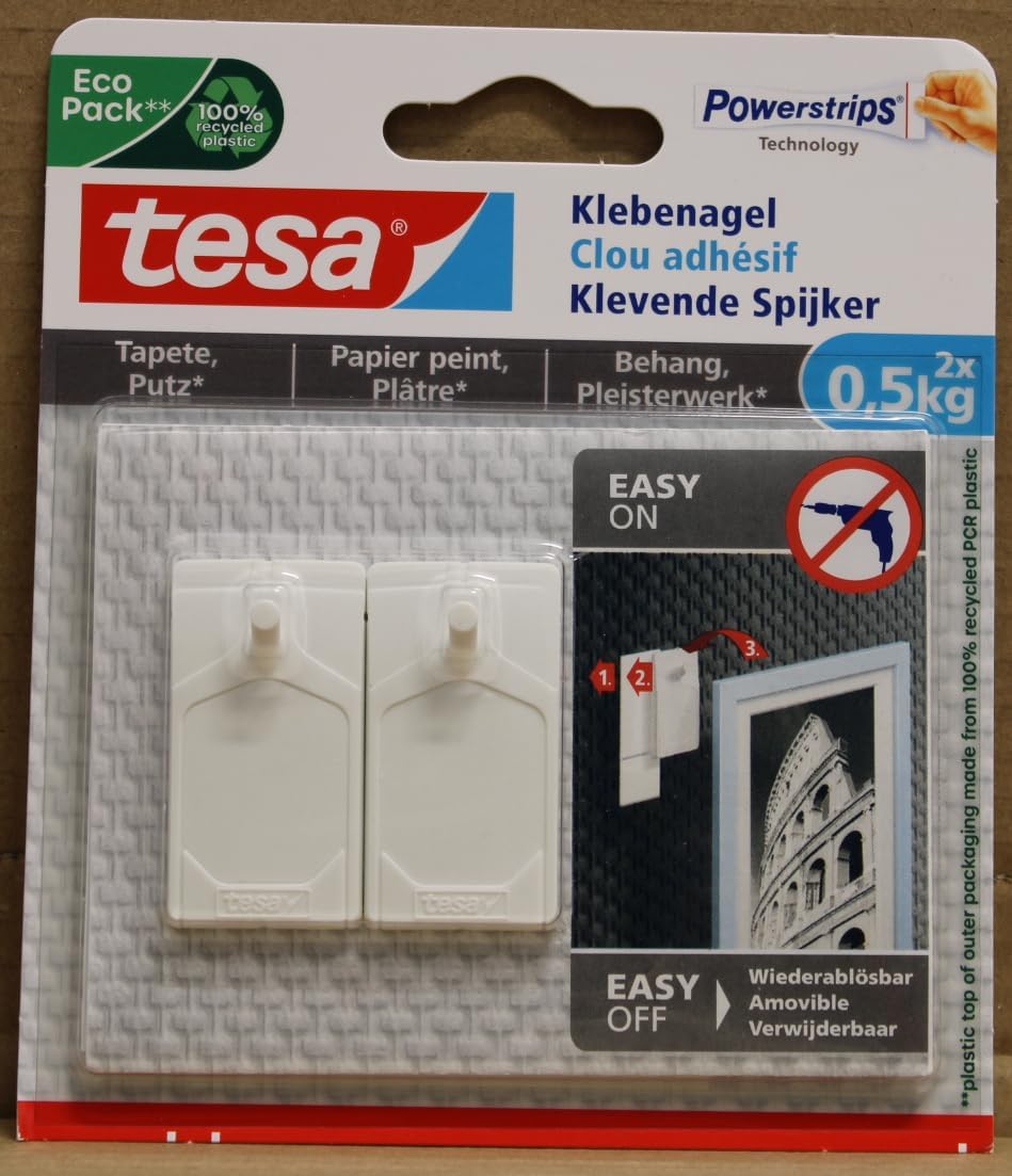 tesa 77772-00000 Klebenagel für Tapeten und Putz, 5er Pack 0,5 Kg, Weiss, 5er Pack 0,5 Kg