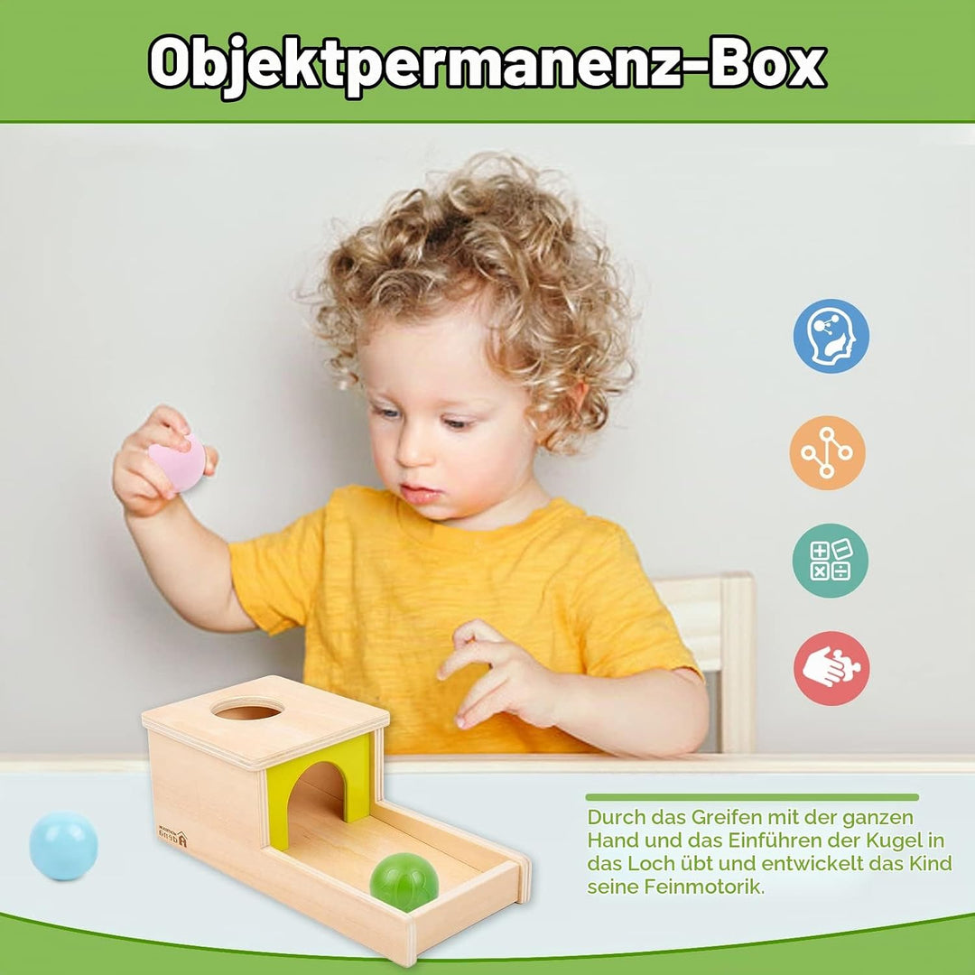 Adena Montessori Objektpermanenz Box mit Tablett, DREI Bällen, Montessori-Spielzeug für Babys ab 6–1