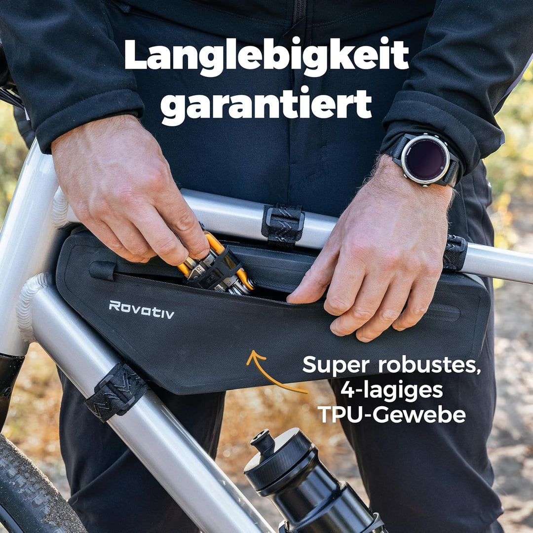 Rovativ® Bikepacking Rahmentasche [2,2 Liter] 100% Wasserdicht - super Fester Halt - Robustes TPU-Ge