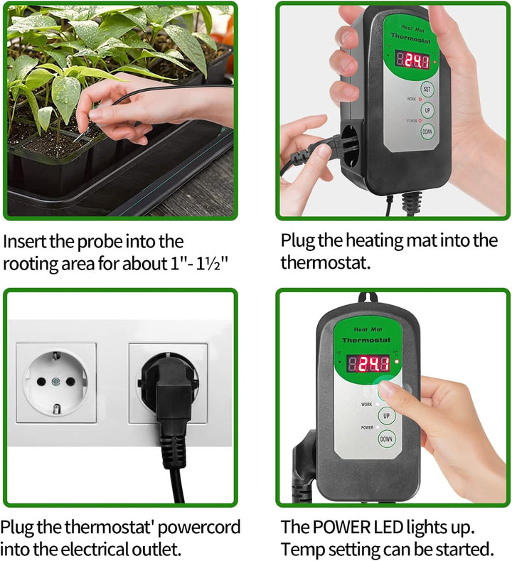 Heizmatte für Setzlinge, digitaler Thermostatregler 68 – 108 °C, Material zur Keimung von Pflanzen,