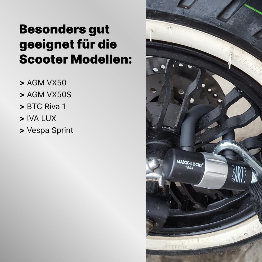 Kettenschloss mit Bügel für Scooter, Roller, Mofas und E-Bikes - 120 cm | Scooter Schloss - Sicherhe