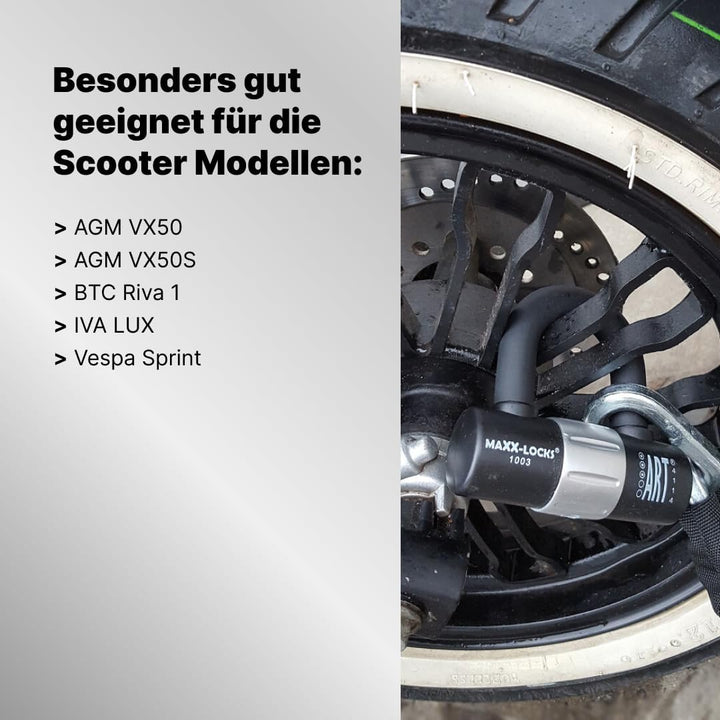 Kettenschloss mit Bügel für Scooter, Roller, Mofas und E-Bikes - 120 cm | Scooter Schloss - Sicherhe