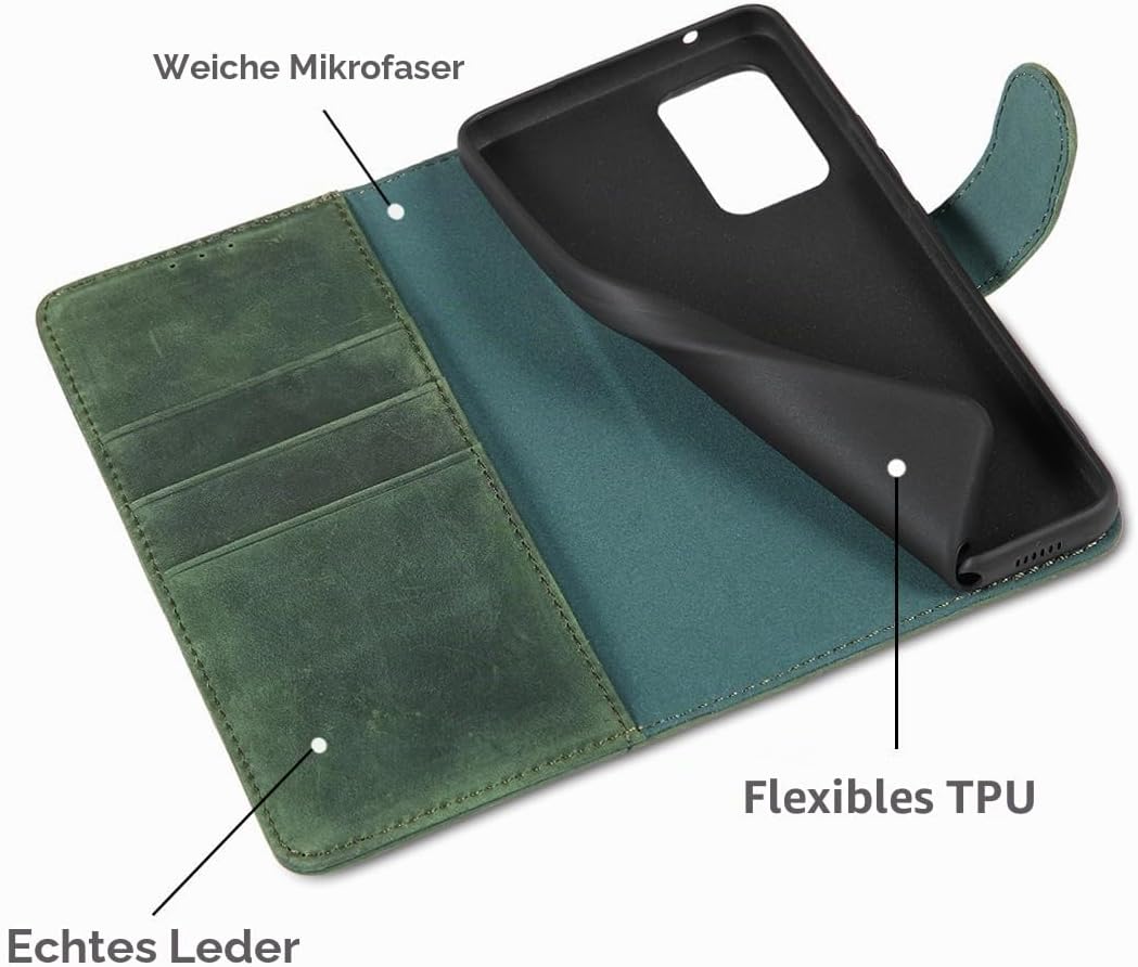 LENSUN Echtleder Hülle für Samsung Galaxy A53, Handyhülle [Echtes Leder][Wallet Kartenfach][RFID Sch