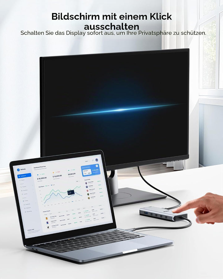 Laptop Docking Station Dual Monitor, USB C Hub mit 2 HDMI, RJ45 Ethernet, 5 Gbps USB C/A, 100W PD fü
