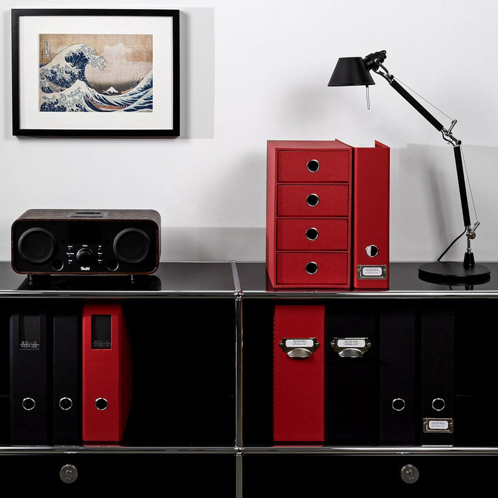 Rössler 1524452364 - S.O.H.O. 4er Schubladenbox für DIN A5, mit Griffloch, Rot, 250 x 175 x 320 mm,