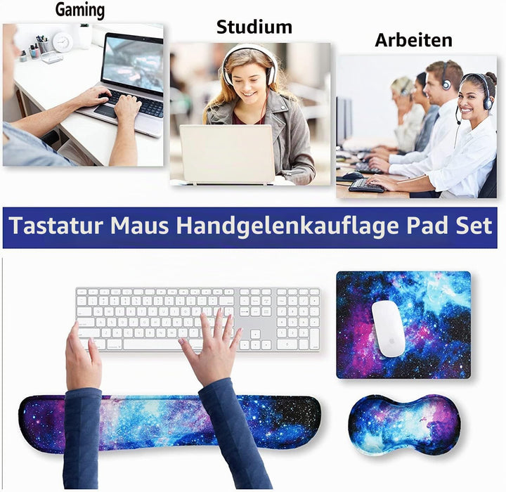 Handballenauflage Tastatur + Mauspad + Handgelenkauflage + Untersetzer, Memory Foam 4-in-1 Handgelen