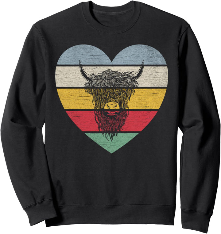 Vintage Schottisches Hochlandrind Kopf im Herz - Rind Kuh Sweatshirt
