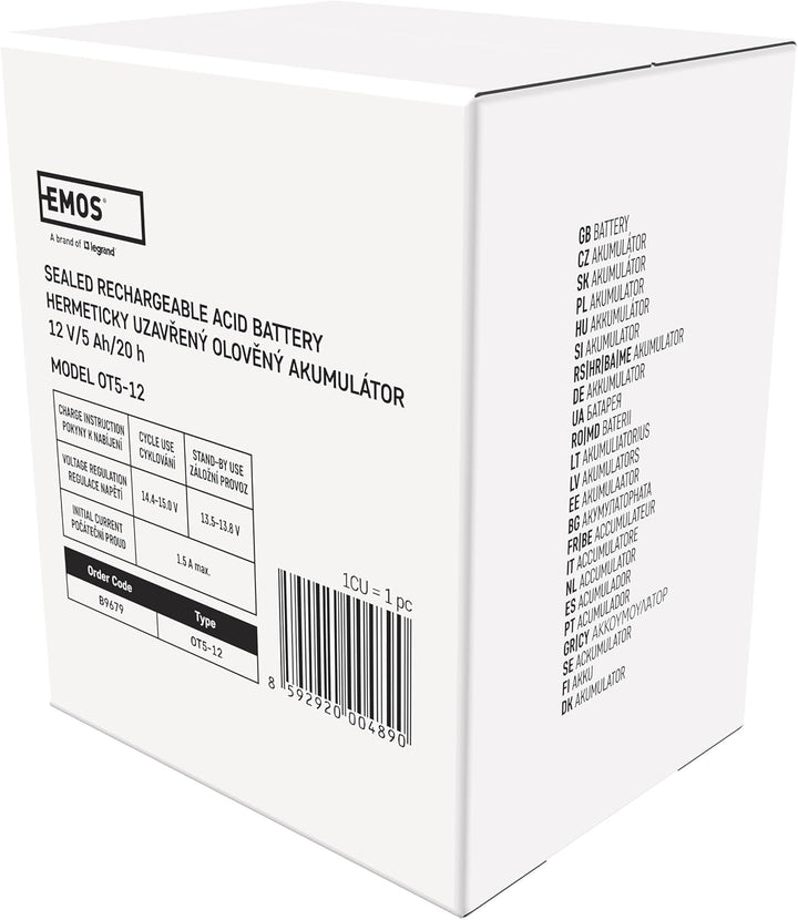 EMOS - Wartungsfreier Bleiakku - 12V 5Ah - AGM Batterie - Faston 6,3mm Anschluss - Für Alarmsysteme,