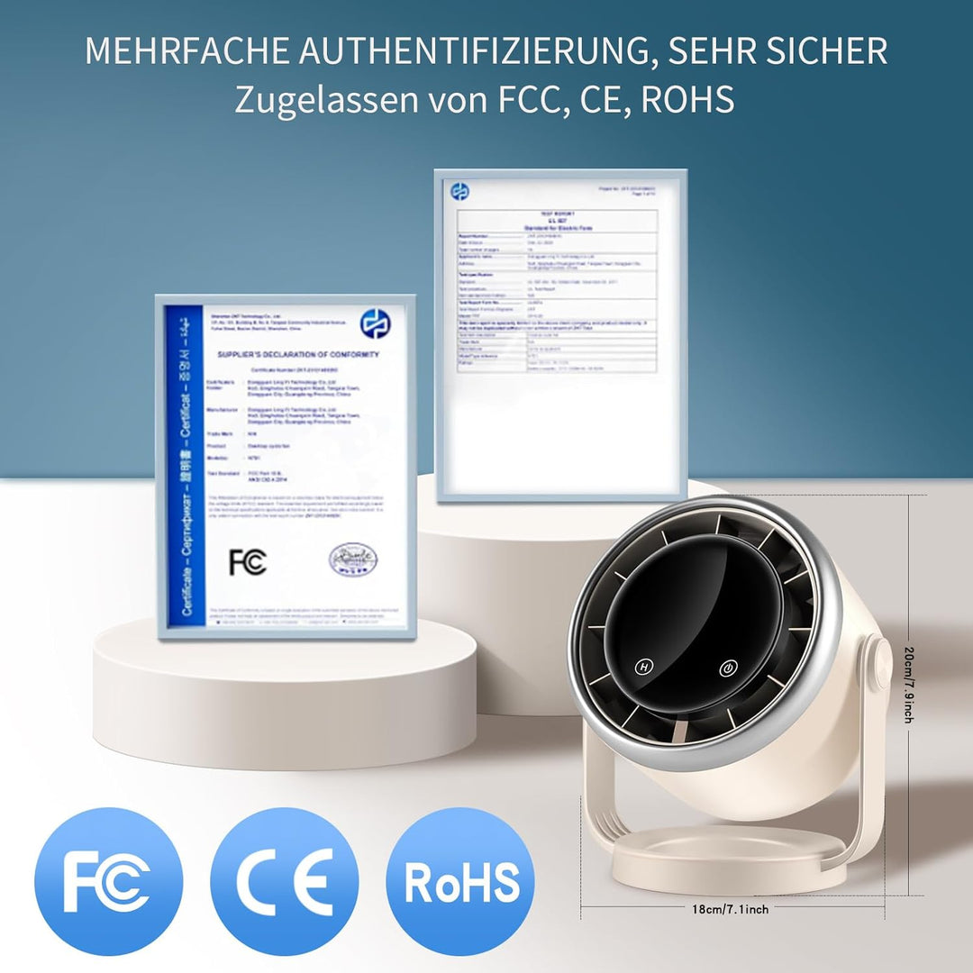 Schreibtischventilator mit batteriebetrieben, leise, digitale Anzeige, tragbarer Ventilator 360° dre