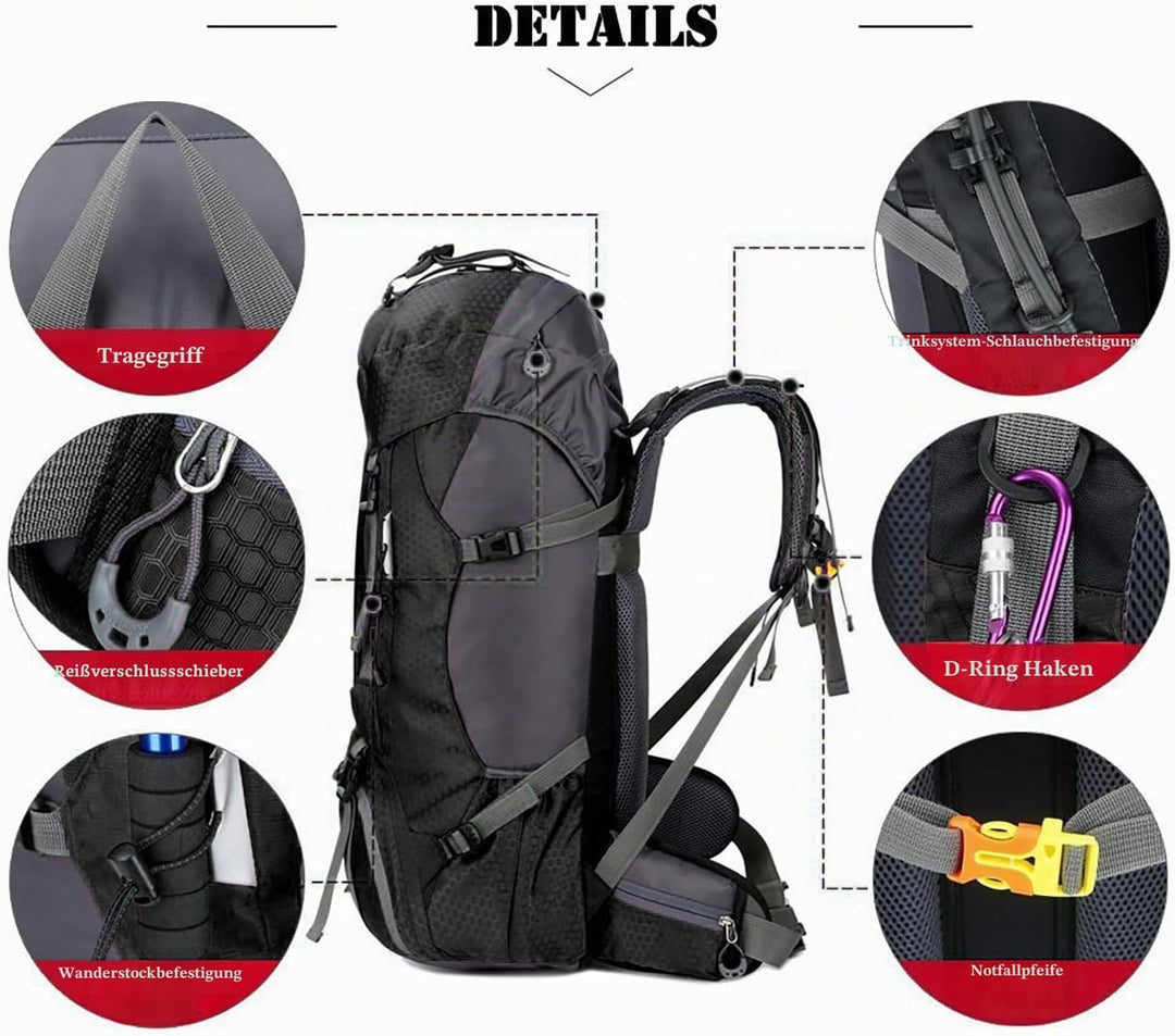 Bseash 60L Wasserdichter leichter Wanderrucksack mit Regenschutz, Outdoor Sport Tagesrucksack Multif
