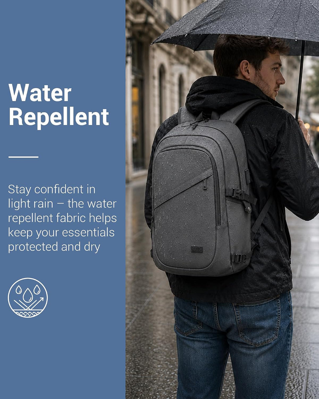 KONO Laptop Rucksack für Herren und Damen, Wasserdichter und Diebstahlsicher Business Laptoprucksack