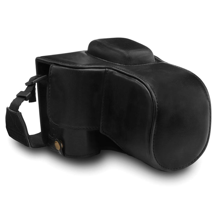 MegaGear MG1535 Nikon D3500 Ever Ready Leder Kamera-Case mit Trageriemen - Schwarz, Schwarz