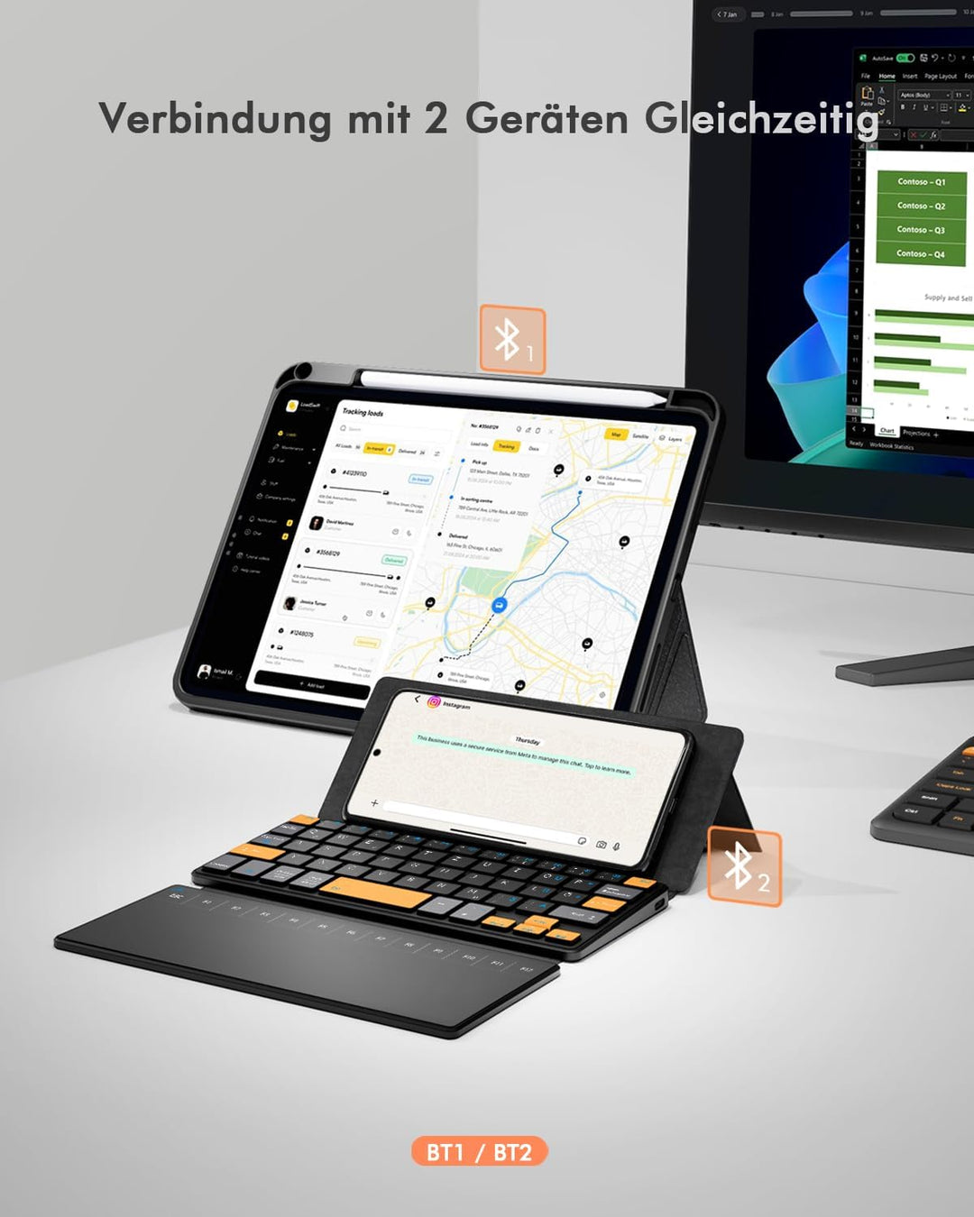 Doohoeek Mini Tastatur mit Trackpad für Handy/Tablets, Dual Bluetooth Tragbare Funktastatur, Kabello