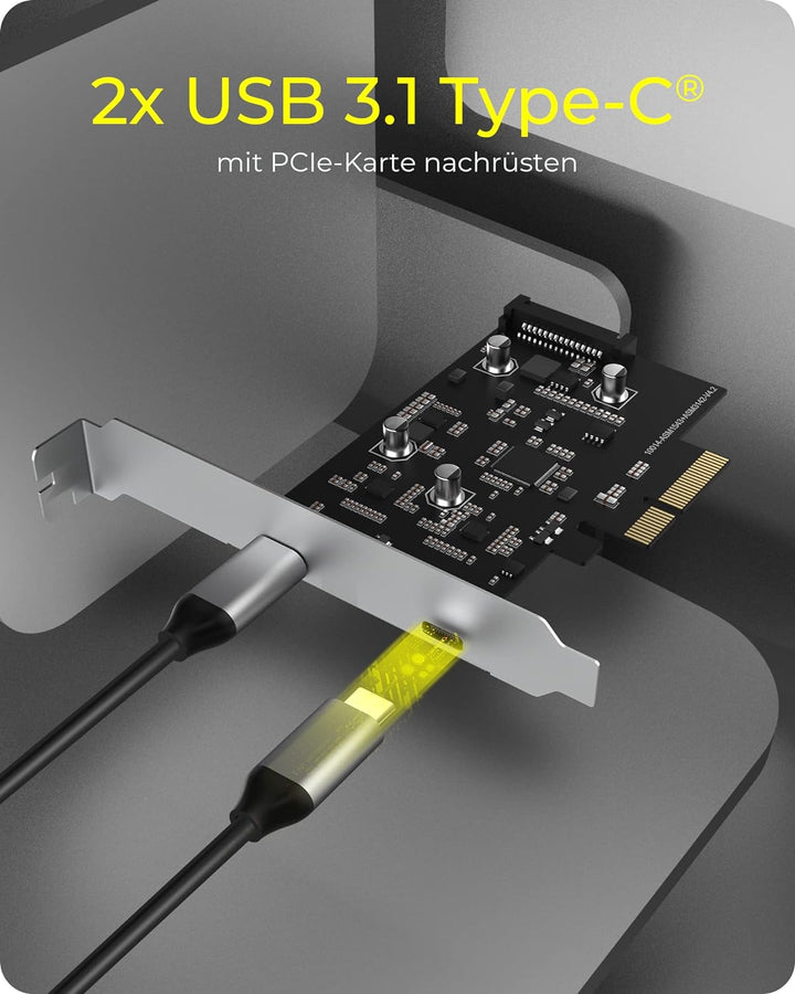 ICY BOX PCIe Kontrollerkarte, 2 x USB-C 3.1 Gen 2 (bis zu 10 Gbps) Anschlüsse, Silber IB-PCI1902-C31