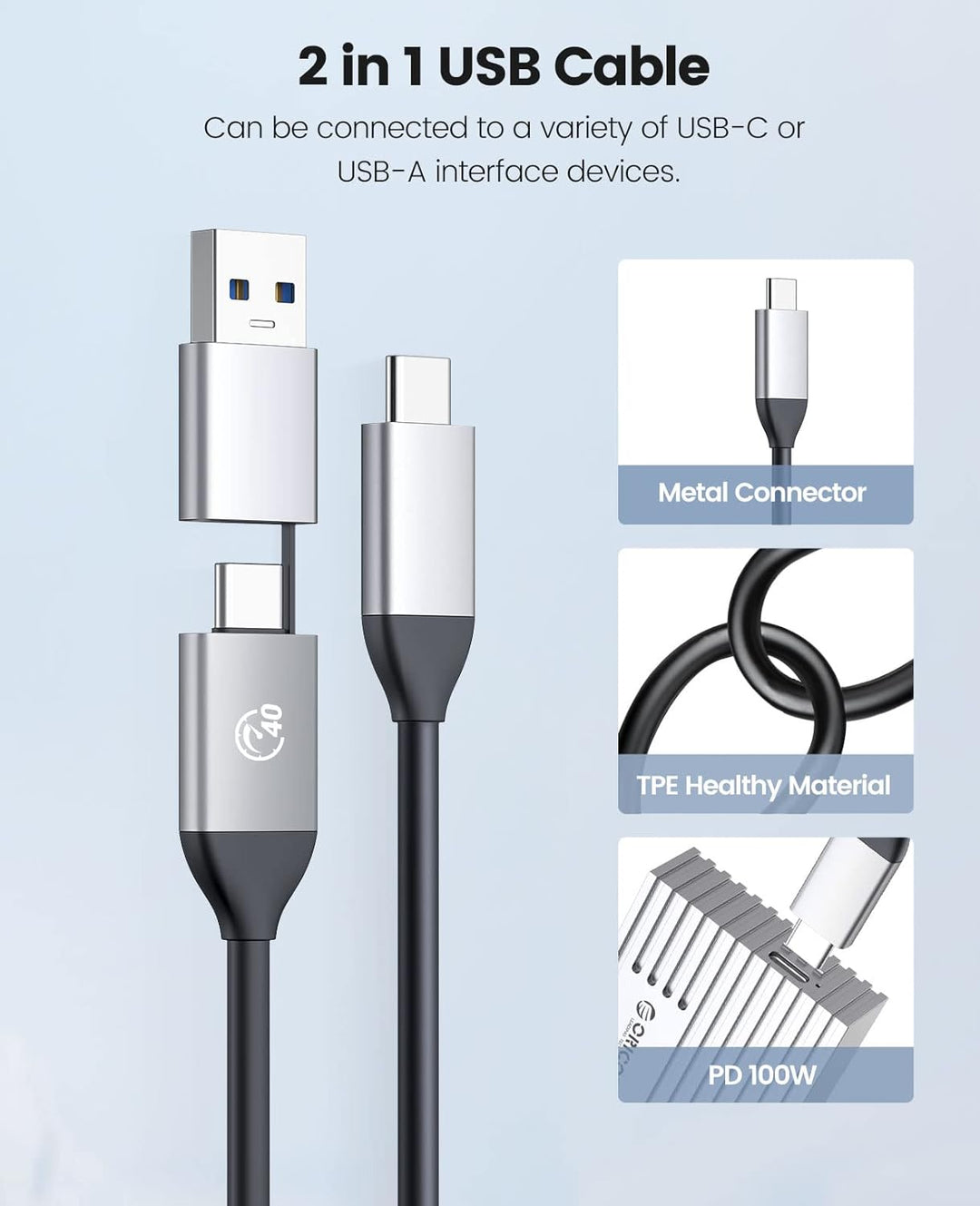 ORICO 40Gbps NVMe Gehäuse, M.2 Gehäuse Bis zu 2800 MB/s für USB4.0/3.2/3.1/3.0/2.0, Kompatibel mit T