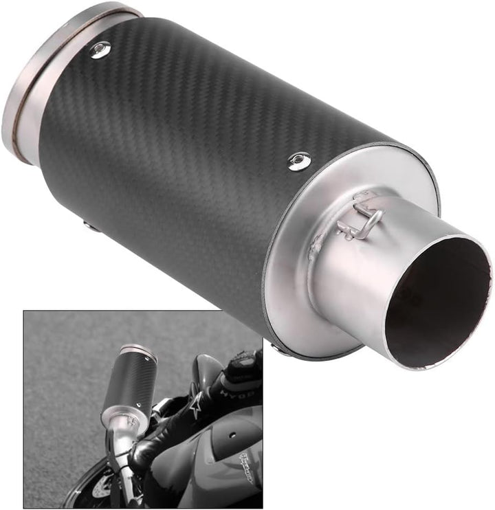 Qiilu Motorrad Auspuffrohr, 51MM Carbon Fiber Edelstahl Motorrad Schalldämpfer Auspuffendrohr Tipp E