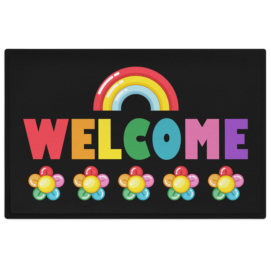 Trendation - Welcome Fussmatte Regenbogen Muster Willkommen Geschenk Aussen Innenbereich 60x40 cm Sc