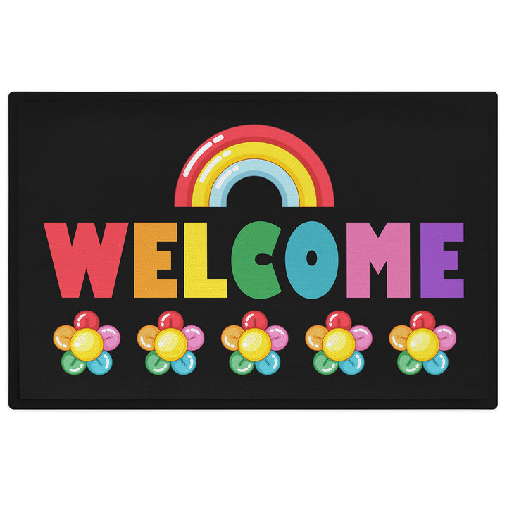 Trendation - Welcome Fussmatte Regenbogen Muster Willkommen Geschenk Aussen Innenbereich 60x40 cm Sc