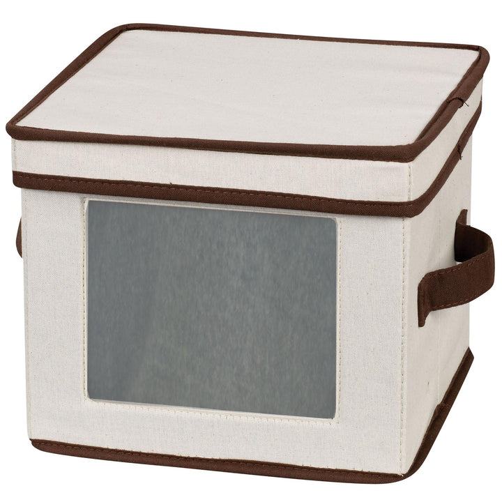 Household Essentials Dessert Plate or Bowl Storage Chest, Natural Canvas with Brown Trim Desserttell